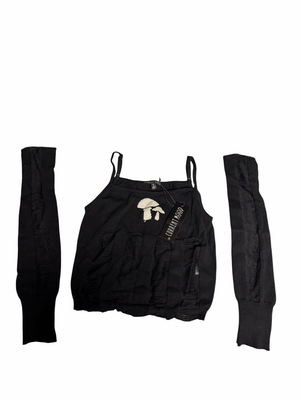 Dolls Kill Black Knit Cami mushroom top with Detachable Sleeves